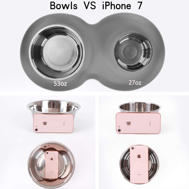 Yacee 100% Waterproof BPA Free Pet Dog Bowls2 Stainless Steelï¼ˆ53oz+27ozï¼‰ with 1.35â€œ Raised Edge Silicone Mat + Slow Feed Dog Water and Food Bowls for Feeding Small Large Dogs Cats Puppies (Gray) - Image 4